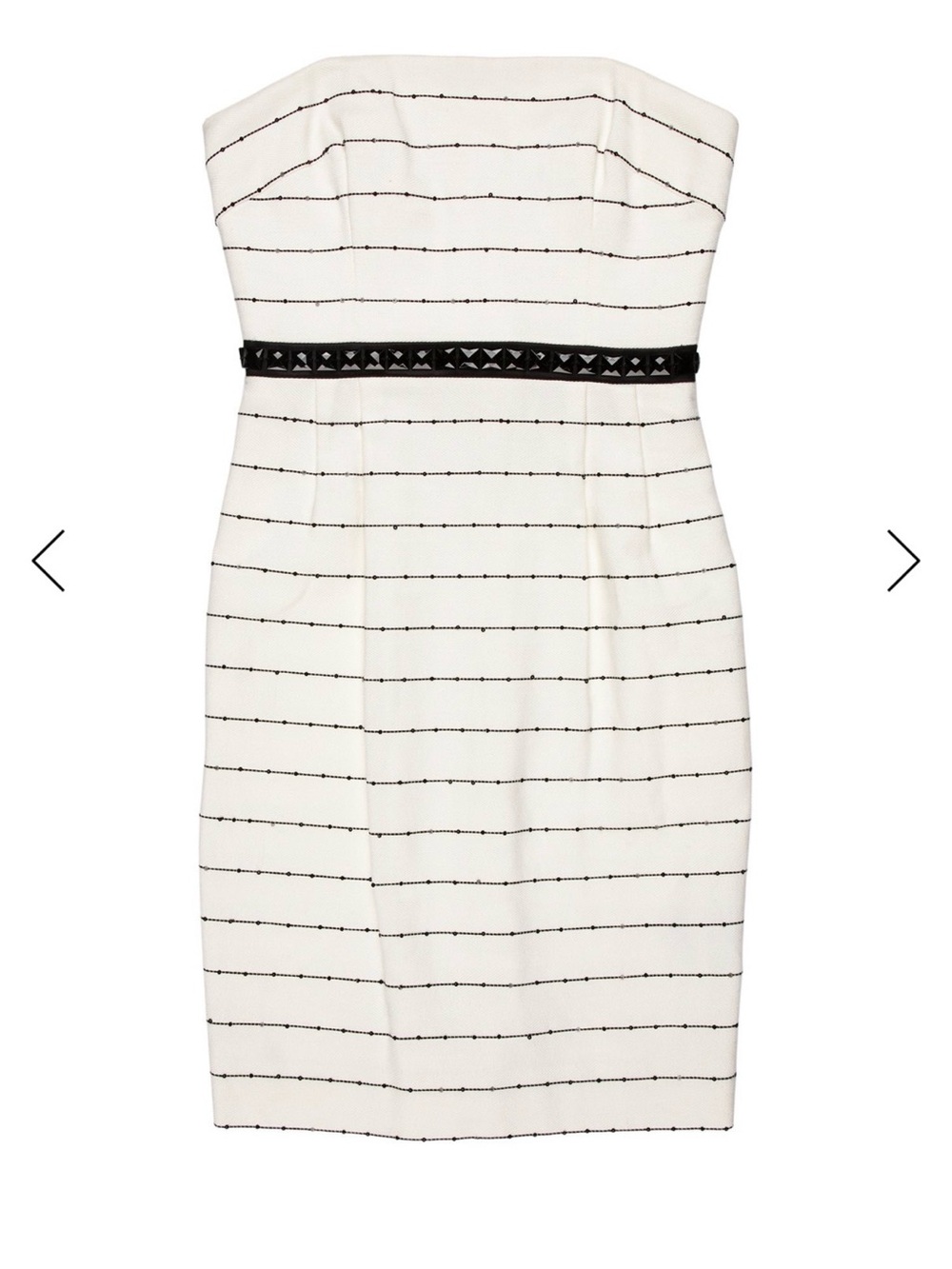 Carmen Marc Valvo Strapless White Dress with Black Studded Waist
